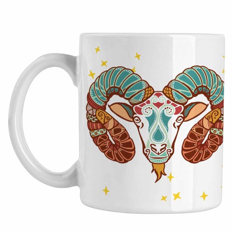 Casa si Gradina - Bucatarie si vesela - Cani si pahare - Cani si cesti - Cana Berbec Zodiac Horoscop Aries Mandala Astrologie CoolTrend, alba, 330ml - Infinity.ro