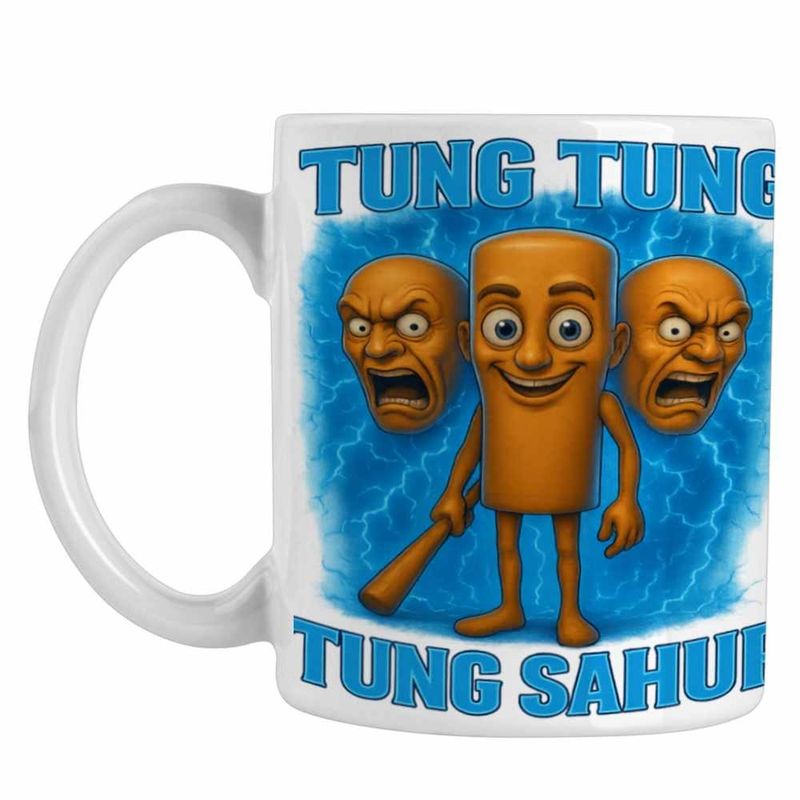 Casa si Gradina - Bucatarie si vesela - Cani si pahare - Cani si cesti - Cana Tung Tung Tung Sahur Brainrot Meme CoolTrend, alba, 330ml, albastru - Infinity.ro