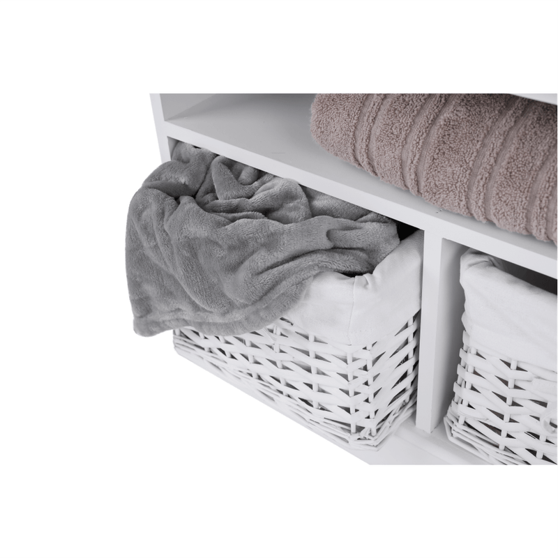Casa si Gradina - Mobilier - Organizare si depozitare - Bancute - Banca cu 3 cosuri, alb, RAFAELLO - Infinity.ro
