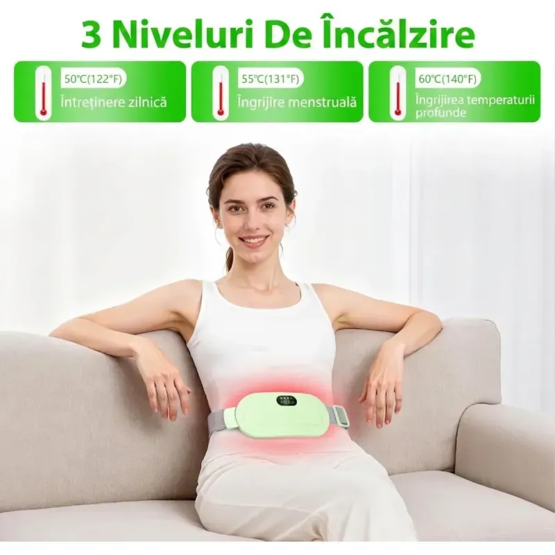 Ingrijire personala si Cosmetice - Sanatate si wellness - Articole wellness - Aparate si dispozitive de masaj - Centura abdominala cu incalzire si masaj pentru dureri menstruale si lombare 3 trepte termice 4 moduri vibromasaj Verde - Infinity.ro