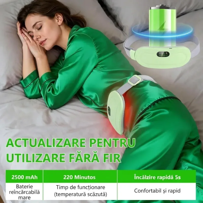 Ingrijire personala si Cosmetice - Sanatate si wellness - Articole wellness - Aparate si dispozitive de masaj - Centura abdominala cu incalzire si masaj pentru dureri menstruale si lombare 3 trepte termice 4 moduri vibromasaj Verde - Infinity.ro