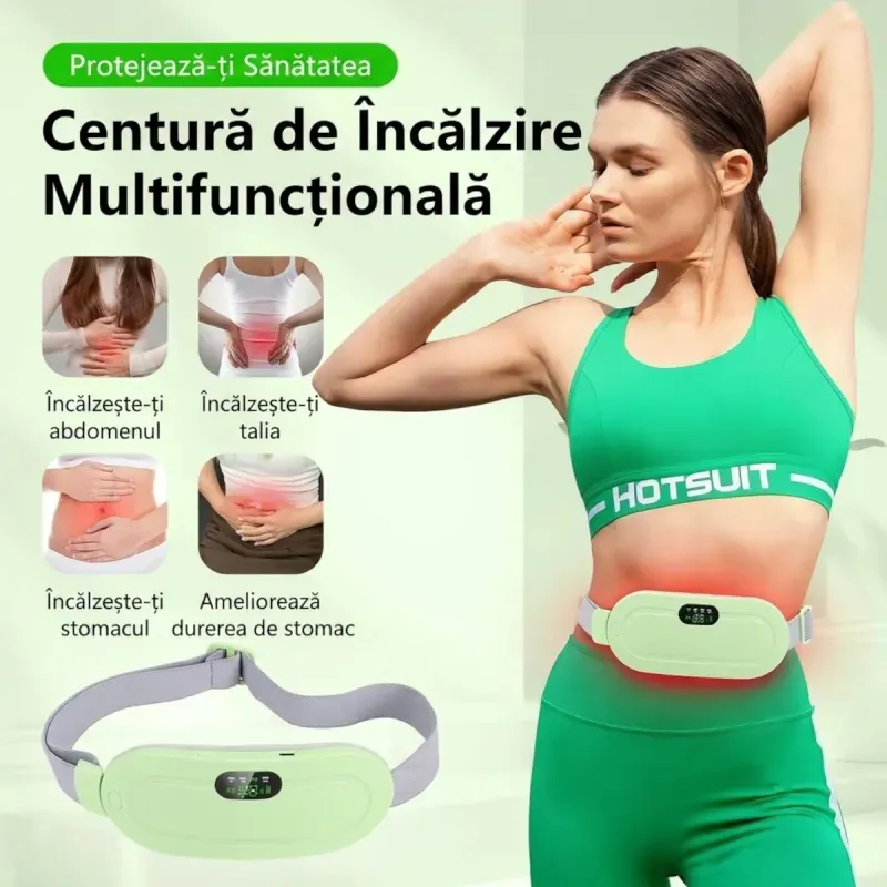Ingrijire personala si Cosmetice - Sanatate si wellness - Articole wellness - Aparate si dispozitive de masaj - Centura abdominala cu incalzire si masaj pentru dureri menstruale si lombare 3 trepte termice 4 moduri vibromasaj Verde - Infinity.ro