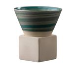 Casa si Gradina - Bucatarie si vesela - Cani si pahare - Cani si cesti - Set ceasca ceramica pentru espresso ABYZ 120ml cu suport cub ceramic, design conic minimalist, dungi Blue Smarald - Infinity.ro
