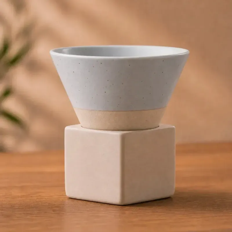 Casa si Gradina - Bucatarie si vesela - Cani si pahare - Cani si cesti - Set ceasca ceramica pentru espresso ABYZ 120ml cu suport cub ceramic, design conic minimalist si rafinat, Gri - Infinity.ro