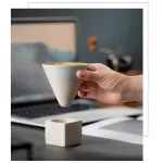Casa si Gradina - Bucatarie si vesela - Cani si pahare - Cani si cesti - Set ceasca ceramica pentru espresso ABYZ 120ml cu suport cub ceramic, design conic minimalist si rafinat, Gri - Infinity.ro