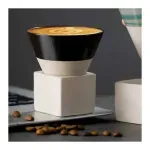 Casa si Gradina - Bucatarie si vesela - Cani si pahare - Cani si cesti - Set ceasca ceramica pentru espresso ABYZ 120ml cu suport cub ceramic, design conic minimalist si rafinat, Negru - Infinity.ro