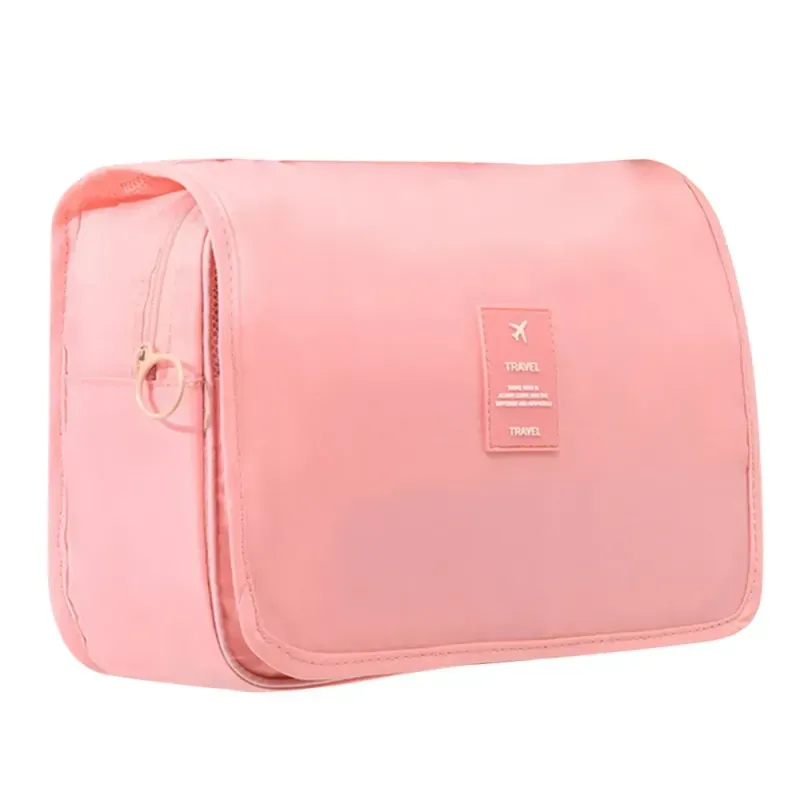 Ingrijire personala si Cosmetice - Machiaj - Portfarduri si genti cosmetice - Geanta cosmetice de calatorie ABYZ pliabila cu agatatoare impermeabila compartimente multiple 24x19cm Roz - Infinity.ro
