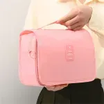 Ingrijire personala si Cosmetice - Machiaj - Portfarduri si genti cosmetice - Geanta cosmetice de calatorie ABYZ pliabila cu agatatoare impermeabila compartimente multiple 24x19cm Roz - Infinity.ro