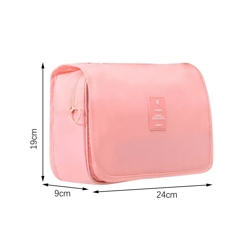 Ingrijire personala si Cosmetice - Machiaj - Portfarduri si genti cosmetice - Geanta cosmetice de calatorie ABYZ pliabila cu agatatoare impermeabila compartimente multiple 24x19cm Roz - Infinity.ro