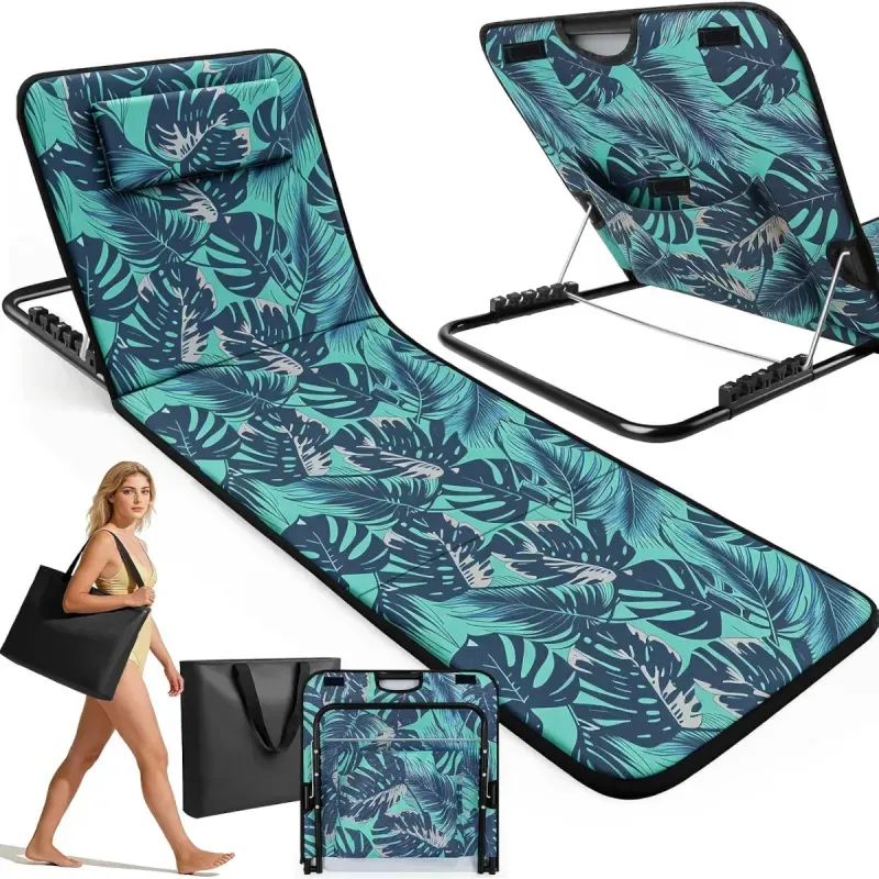 Casa si Gradina - Gradina si terasa - Mobilier exterior - Scaune si sezlonguri gradina - Saltea pliabila plaja impermeabila cu spatar reglabil ABYZ 145x50cm geanta transport Print Tropical Albastru - Infinity.ro