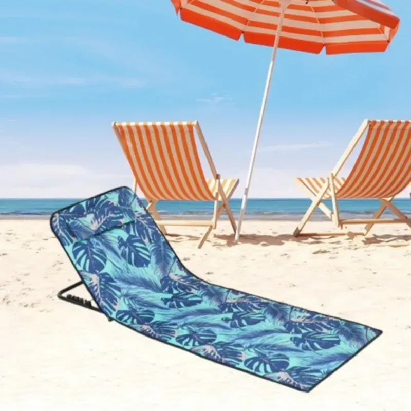 Casa si Gradina - Gradina si terasa - Mobilier exterior - Scaune si sezlonguri gradina - Saltea pliabila plaja impermeabila cu spatar reglabil ABYZ 145x50cm geanta transport Print Tropical Albastru - Infinity.ro