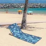 Casa si Gradina - Gradina si terasa - Mobilier exterior - Scaune si sezlonguri gradina - Saltea pliabila plaja impermeabila cu spatar reglabil ABYZ 145x50cm geanta transport Print Tropical Albastru - Infinity.ro