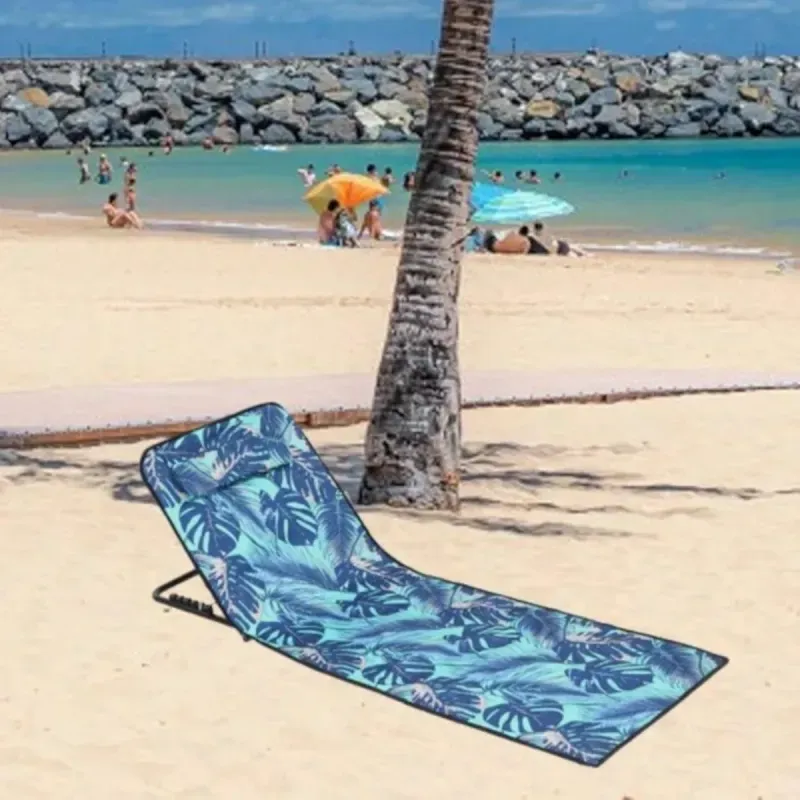Casa si Gradina - Gradina si terasa - Mobilier exterior - Scaune si sezlonguri gradina - Saltea pliabila plaja impermeabila cu spatar reglabil ABYZ 145x50cm geanta transport Print Tropical Albastru - Infinity.ro