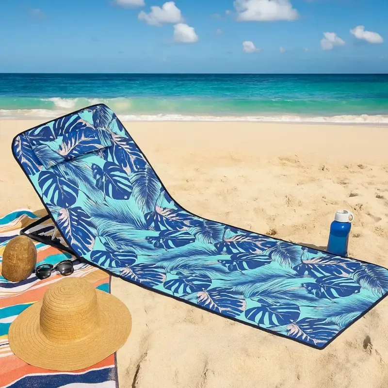 Casa si Gradina - Gradina si terasa - Mobilier exterior - Scaune si sezlonguri gradina - Saltea pliabila plaja impermeabila cu spatar reglabil ABYZ 145x50cm geanta transport Print Tropical Albastru - Infinity.ro