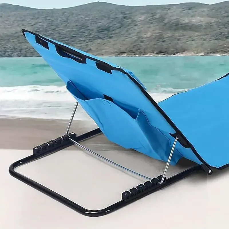 Casa si Gradina - Gradina si terasa - Mobilier exterior - Scaune si sezlonguri gradina - Saltea pliabila pentru plaja, impermeabila, spatar reglabil in 5 trepte, perna, geanta de transport, 145 x 50 cm, Blue - Infinity.ro