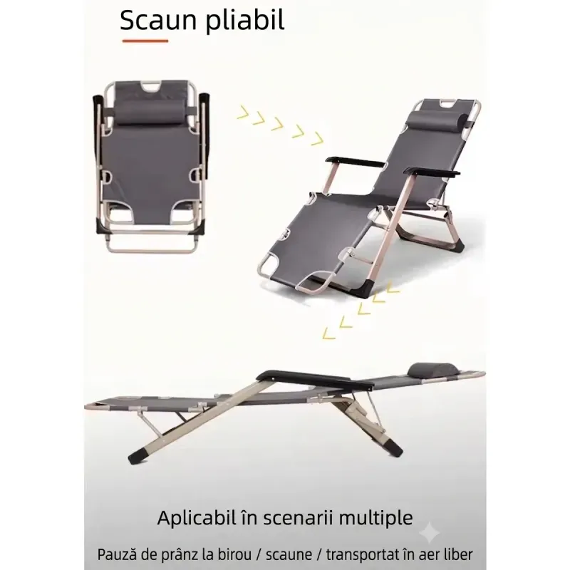 Casa si Gradina - Gradina si terasa - Mobilier exterior - Scaune si sezlonguri gradina - Sezlong pliabil si reglabil cu suport picioare si perna detasabila, cadru rezistent, scaun gradina, terasa, plaja  Gri - Infinity.ro