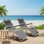 Casa si Gradina - Gradina si terasa - Mobilier exterior - Scaune si sezlonguri gradina - Sezlong pliabil si reglabil cu suport picioare si perna detasabila, cadru rezistent, scaun gradina, terasa, plaja  Gri - Infinity.ro