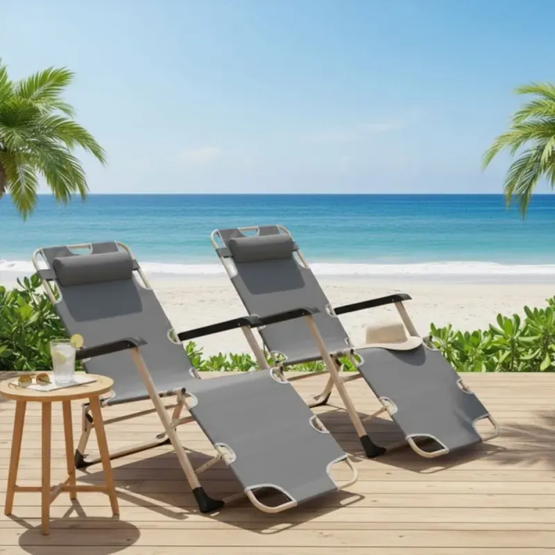 Casa si Gradina - Gradina si terasa - Mobilier exterior - Scaune si sezlonguri gradina - Sezlong pliabil si reglabil cu suport picioare si perna detasabila, cadru rezistent, scaun gradina, terasa, plaja  Gri - Infinity.ro