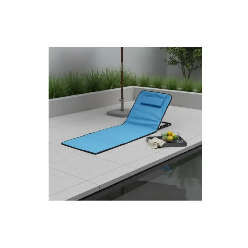 Casa si Gradina - Gradina si terasa - Mobilier exterior - Scaune si sezlonguri gradina - Saltea pliabila pentru plaja, impermeabila, spatar reglabil in 5 trepte, perna, geanta de transport, 145 x 50 cm, Blue - Infinity.ro