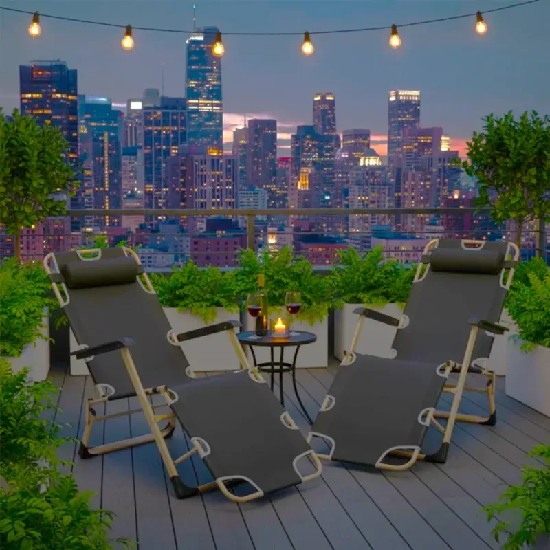 Casa si Gradina - Gradina si terasa - Mobilier exterior - Scaune si sezlonguri gradina - Sezlong pliabil si reglabil cu suport picioare si perna detasabila, cadru rezistent, scaun gradina, terasa, plaja  Gri - Infinity.ro