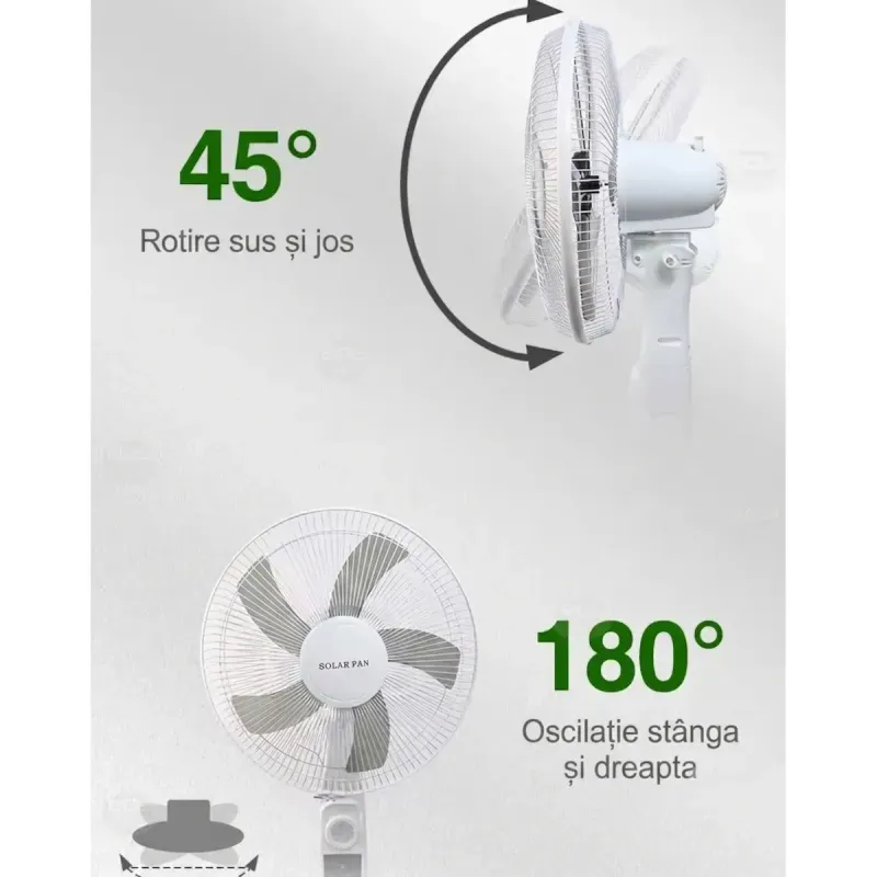 Electronice si Electrocasnice - Climatizare si sisteme de incalzire - Aparate racire aer - Ventilatoare - Ventilator solar cu picior si telecomanda , 12W, 4 trepte de viteza, panou solar 9V 12W, LED, functie powerbank USB - Infinity.ro