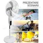Electronice si Electrocasnice - Climatizare si sisteme de incalzire - Aparate racire aer - Ventilatoare - Ventilator solar cu picior si telecomanda , 12W, 4 trepte de viteza, panou solar 9V 12W, LED, functie powerbank USB - Infinity.ro