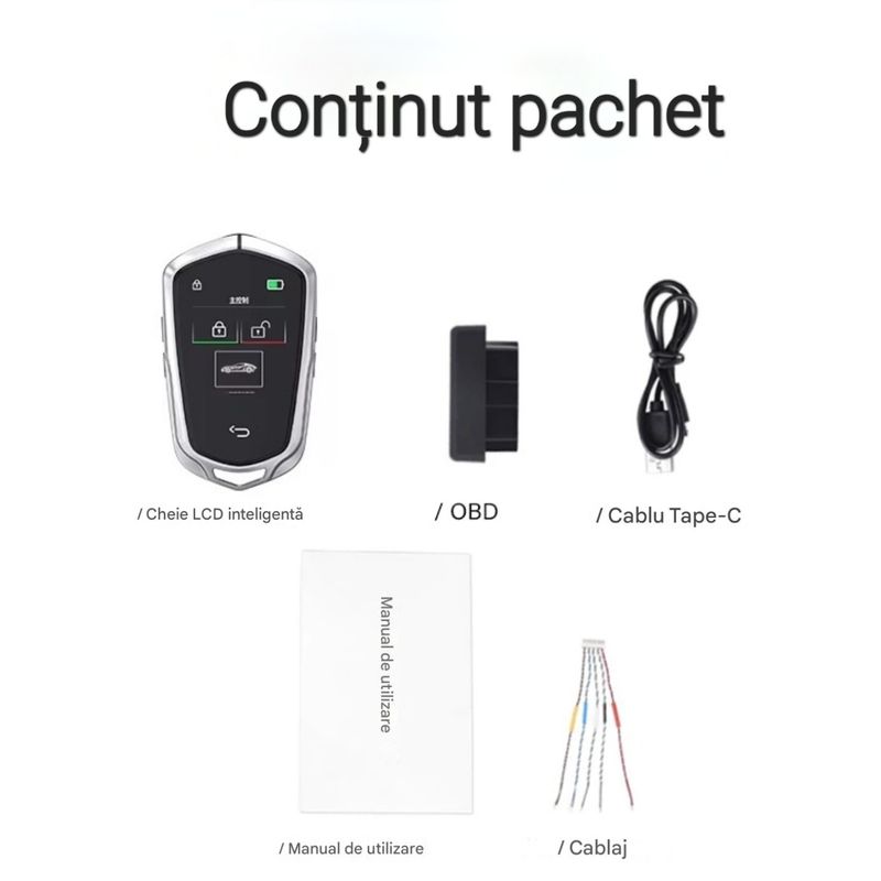 Auto si Moto - Electronice auto - Accesorii electronice auto - Cheie Auto Smart cu Display 858 Argintiu,, Activare Keyless Entry, 4 butoane, LCD cu touchscreen - Infinity.ro