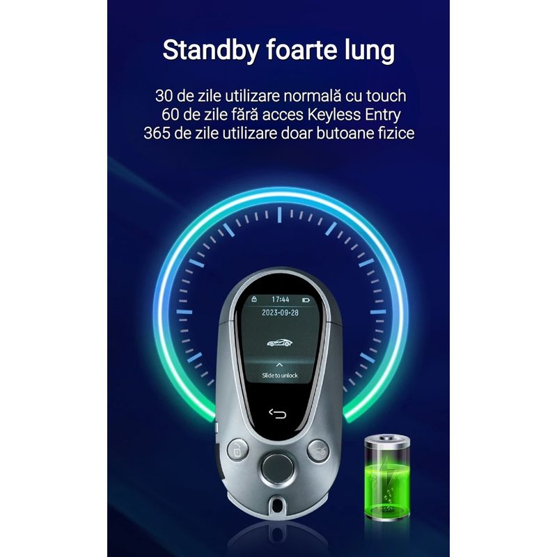 Auto si Moto - Electronice auto - Accesorii electronice auto - Cheie Auto Smart cu Display 700 Argintiu, Activare Keyless Entry, 4 butoane, LCD cu touchscreen - Infinity.ro