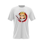 Fashion, accesorii si bijuterii - Barbati - Imbracaminte - Tricouri si bluze barbati - Tricou barbati Demon Slayer Kyojuro Rengoku Sabie Samurai, alb, marime 2XL - Infinity.ro