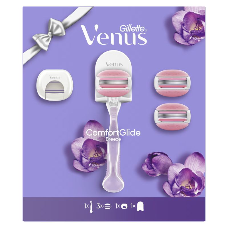 Ingrijire personala si Cosmetice - Aparate & accesorii ingrijire personala - Aparate de ras si tuns - Aparate de ras clasice - Aparat de ras Venus ComfortGlide Breeze: Maner + 3 rezerve, Capac de protectie, Suport pentru dus - Infinity.ro