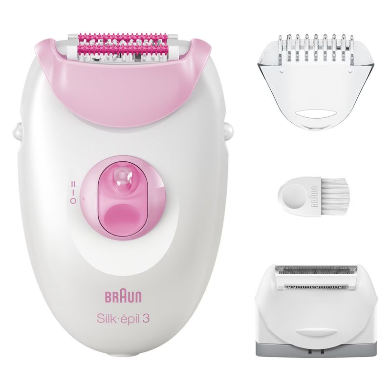 Ingrijire personala si Cosmetice - Aparate & accesorii ingrijire personala - Epilatoare si accesorii - Epilatoare - Epilator Braun Silk-épil 3 3-031, MicroGrip, Smart Light, 20 de pensete, Cap de ras + Pieptene, 2 viteze, Roz - Infinity.ro