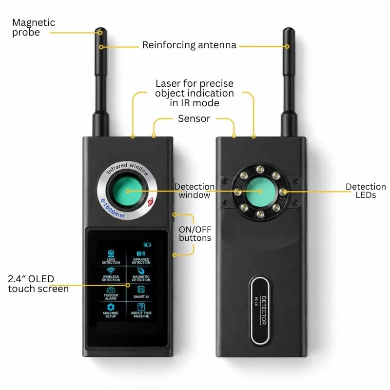 Laptop, Telefoane si Tablete - Wearables si gadgeturi - Gadgeturi - Dispozitive spionaj - Detector camere ascunse, microfoane si trackere GPS iUni F888, Ecran tactil OLED, Smart AI, Alarma, 50-8000 MHz - Infinity.ro