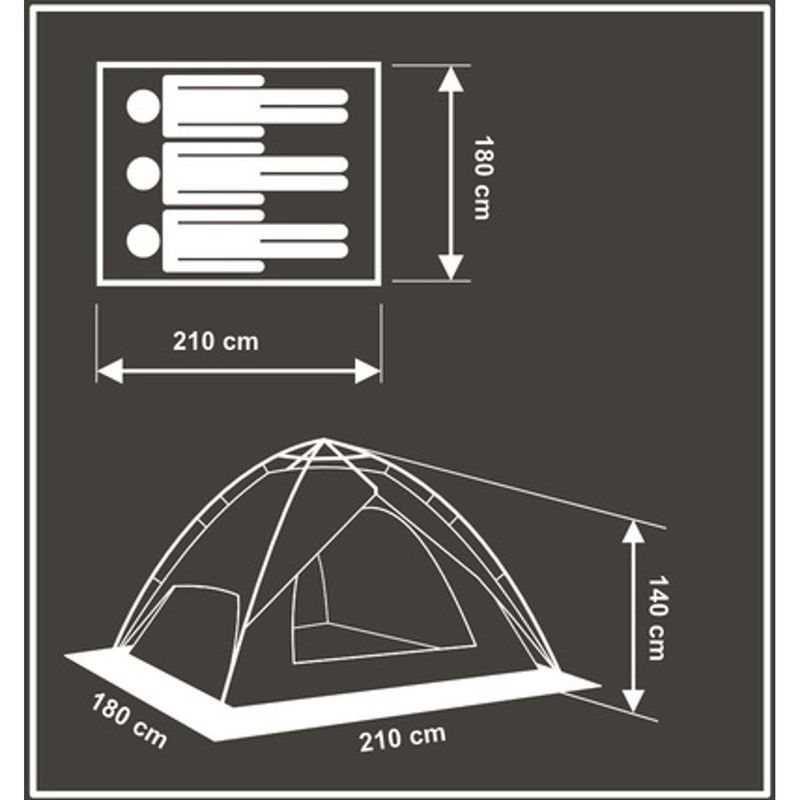 Sport si Outdoor - Camping - Corturi camping - Cort camping 3 persoane, automat cu sistem pop-up, 2 intrari, 2000 mm, 210x180x140 cm, albastru - Infinity.ro