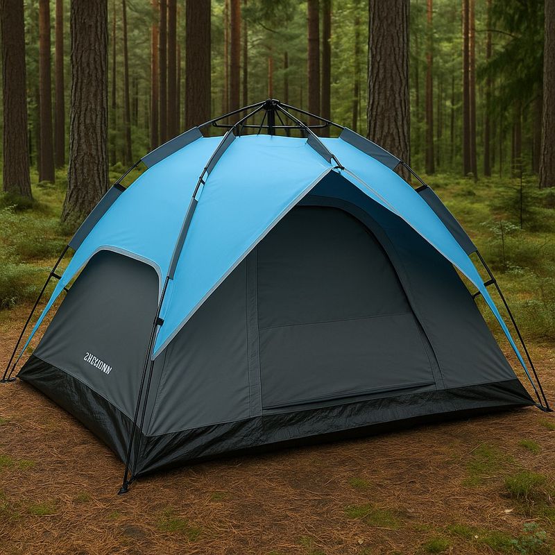 Sport si Outdoor - Camping - Corturi camping - Cort camping 3 persoane, automat cu sistem pop-up, 2 intrari, 2000 mm, 210x180x140 cm, albastru - Infinity.ro