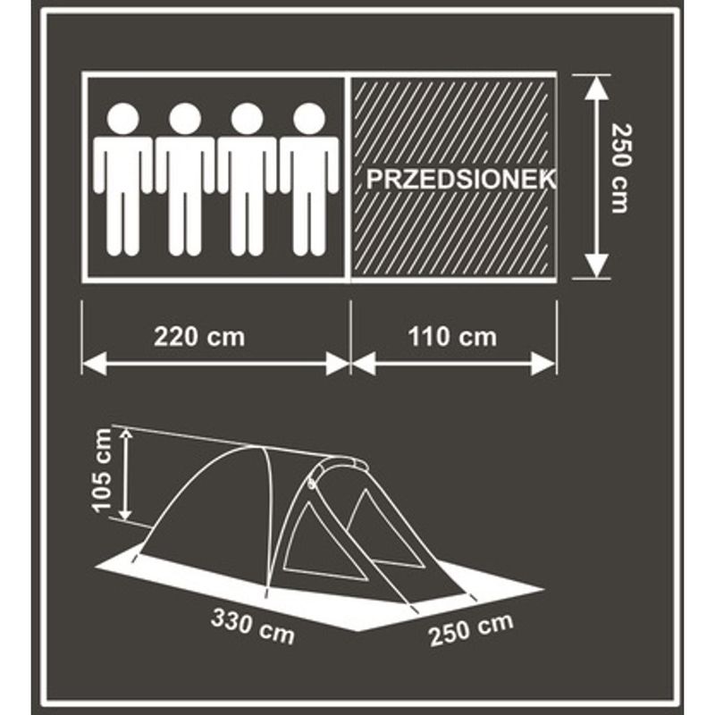 Sport si Outdoor - Camping - Corturi camping - Cort camping 4 persoane cu antreu, protectie UV, impermeabil 3000 mm, 330x250x105 cm, gri - Infinity.ro