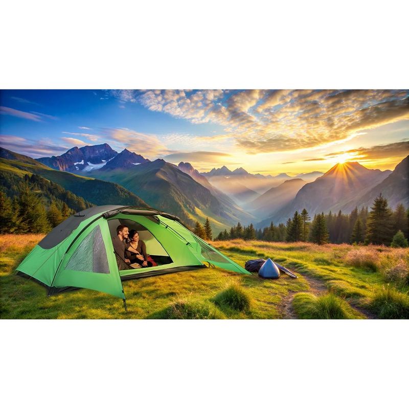 Sport si Outdoor - Camping - Corturi camping - Cort camping 4 persoane cu antreu, protectie UV, impermeabil 3000 mm, 330x250x105 cm, gri - Infinity.ro