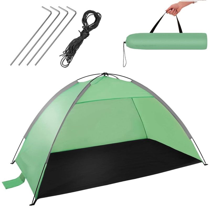 Sport si Outdoor - Camping - Corturi camping - Cort plaja xxl semi-inchis protectie uv podea izolanta, 210x120x112 cm, spatios, verde - Infinity.ro