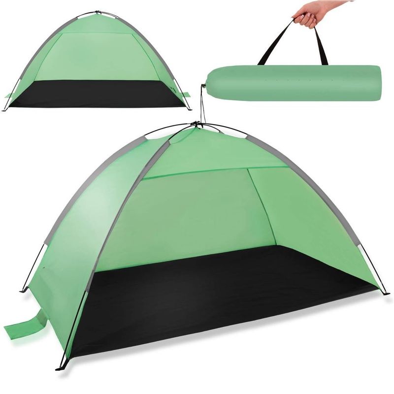 Sport si Outdoor - Camping - Corturi camping - Cort plaja xxl semi-inchis protectie uv podea izolanta, 210x120x112 cm, spatios, verde - Infinity.ro