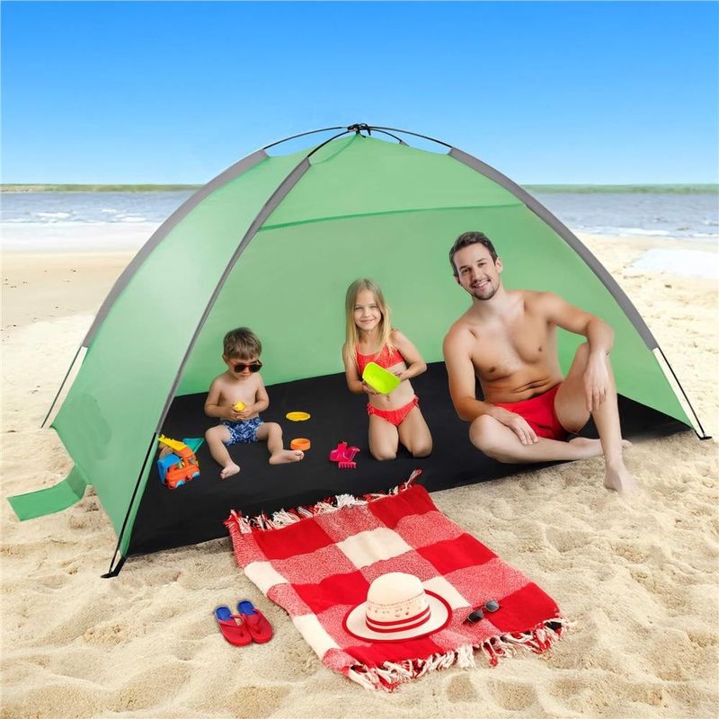 Sport si Outdoor - Camping - Corturi camping - Cort plaja xxl semi-inchis protectie uv podea izolanta, 210x120x112 cm, spatios, verde - Infinity.ro