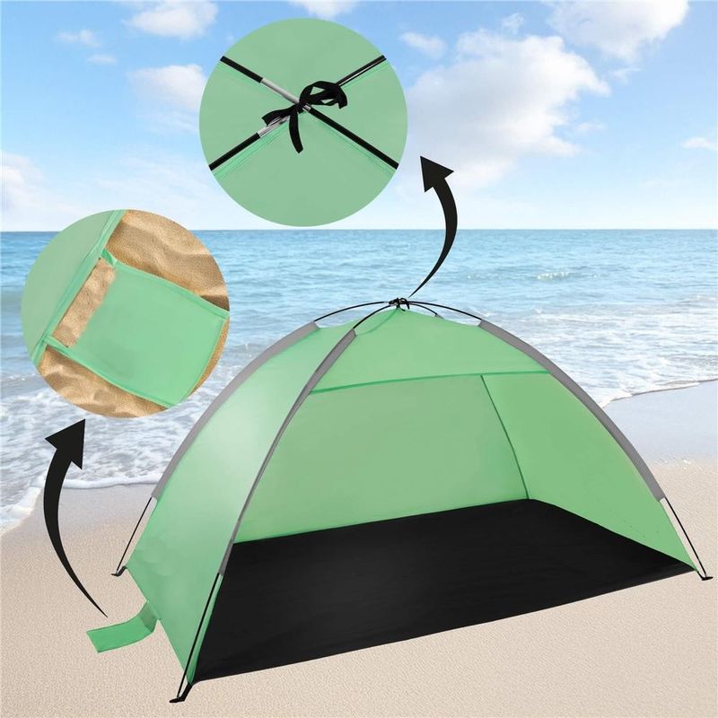 Sport si Outdoor - Camping - Corturi camping - Cort plaja xxl semi-inchis protectie uv podea izolanta, 210x120x112 cm, spatios, verde - Infinity.ro