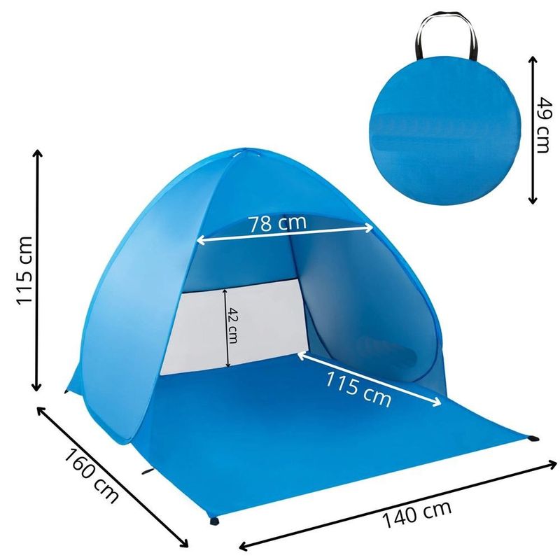 Sport si Outdoor - Camping - Corturi camping - Cort plaja autoexpansibil pop-up plasa ventilatie protectie uv, 160x140x115 cm, compact, albastru - Infinity.ro
