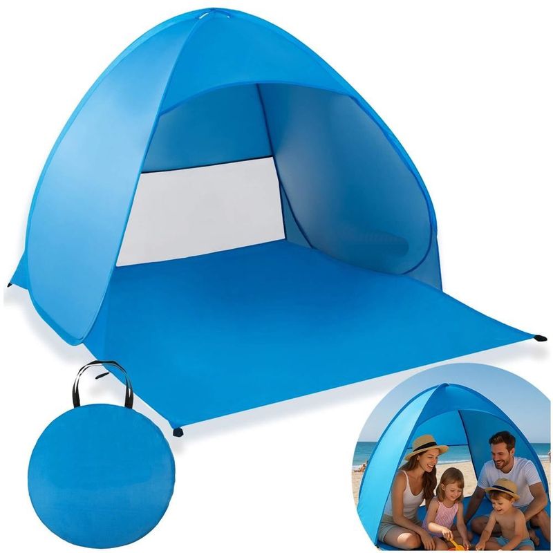 Sport si Outdoor - Camping - Corturi camping - Cort plaja autoexpansibil pop-up plasa ventilatie protectie uv, 160x140x115 cm, compact, albastru - Infinity.ro