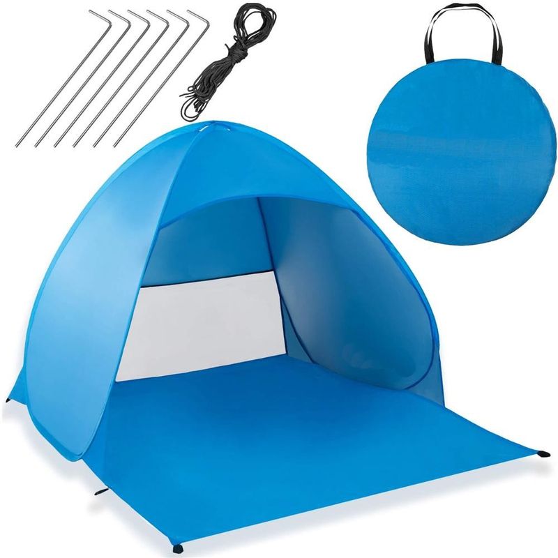 Sport si Outdoor - Camping - Corturi camping - Cort plaja autoexpansibil pop-up plasa ventilatie protectie uv, 160x140x115 cm, compact, albastru - Infinity.ro