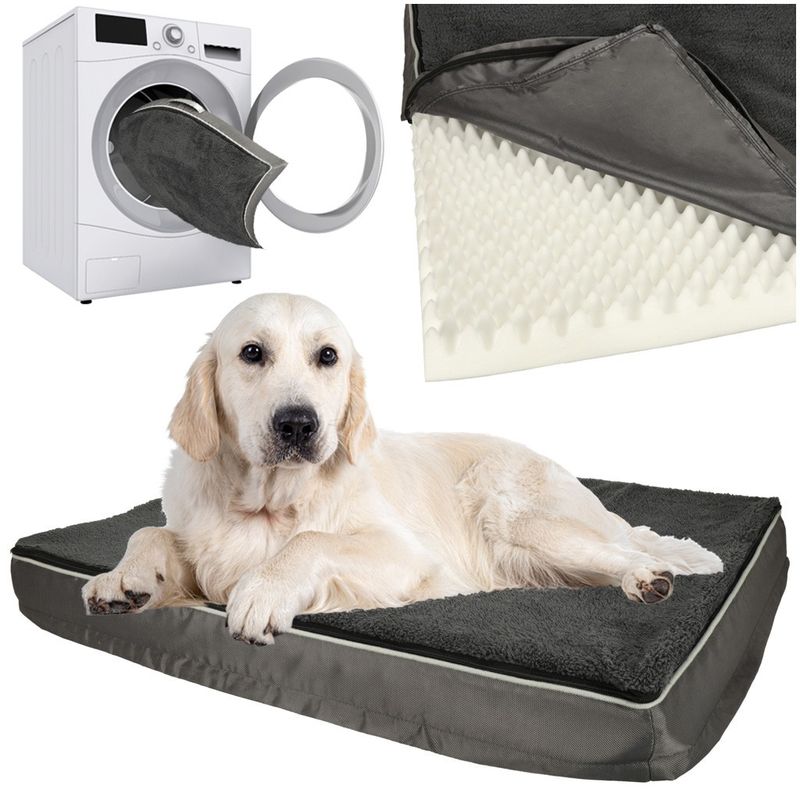 Petshop - Accesorii petshop - Culcusuri si custi - Culcusuri si saltele - Pat ortopedic pentru caini, dreptunghiular, husa detasabila, 90x70x10 cm, gri inchis - Infinity.ro