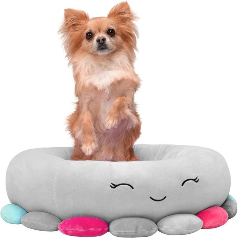 Petshop - Accesorii petshop - Culcusuri si custi - Culcusuri si saltele - Pat caini margini ridicate groase antiderapant model meduza, 70x70x20 cm, confort, gri - Infinity.ro