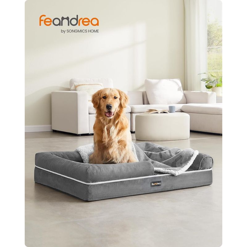 Petshop - Accesorii petshop - Culcusuri si custi - Culcusuri si saltele - Pat ortopedic pentru caini, cu margini inaltate si husa detasabila, 106x80x20 cm, gri deschis - Infinity.ro