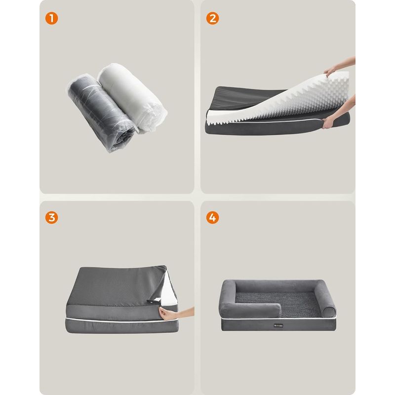 Petshop - Accesorii petshop - Culcusuri si custi - Culcusuri si saltele - Pat ortopedic pentru caini, cu margini inaltate si husa detasabila, 106x80x20 cm, gri deschis - Infinity.ro