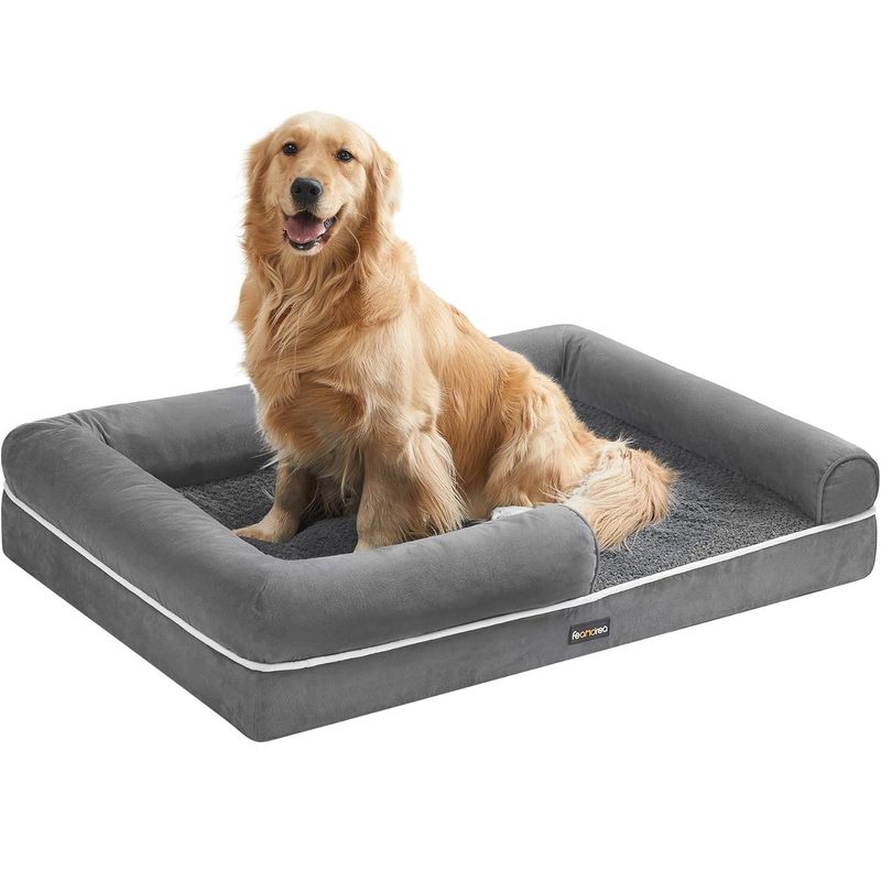 Petshop - Accesorii petshop - Culcusuri si custi - Culcusuri si saltele - Pat ortopedic pentru caini, cu margini inaltate si husa detasabila, 106x80x20 cm, gri deschis - Infinity.ro