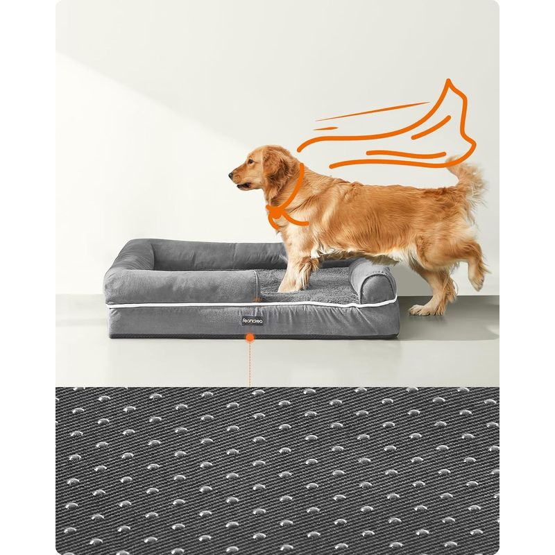 Petshop - Accesorii petshop - Culcusuri si custi - Culcusuri si saltele - Pat ortopedic pentru caini, cu margini inaltate si husa detasabila, 106x80x20 cm, gri deschis - Infinity.ro