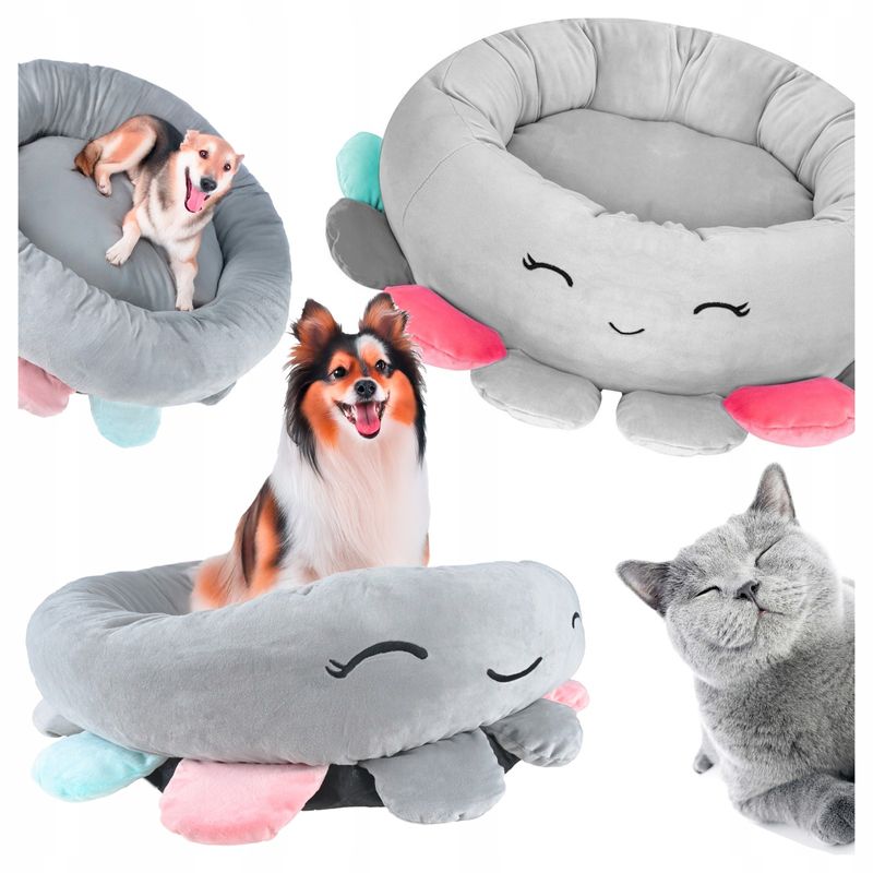 Petshop - Accesorii petshop - Culcusuri si custi - Culcusuri si saltele - Pat caini margini ridicate groase antiderapant model meduza, 70x70x20 cm, confort, gri - Infinity.ro